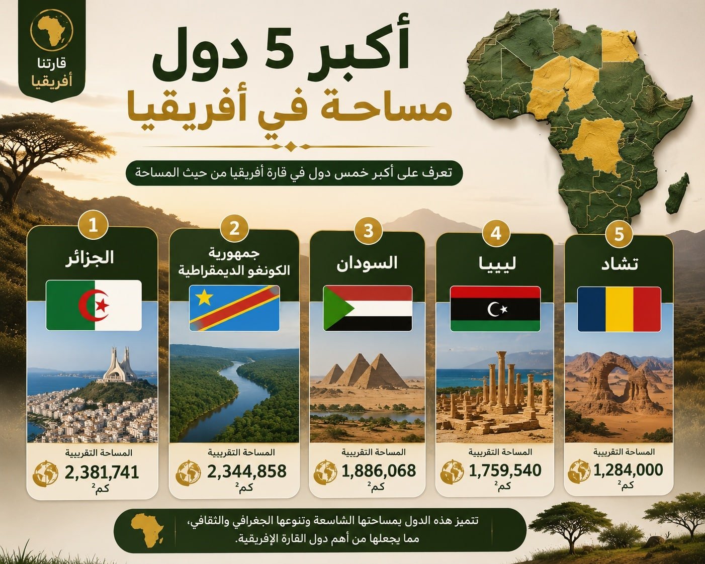 اكبر 5 دول مساحة في افريقيا